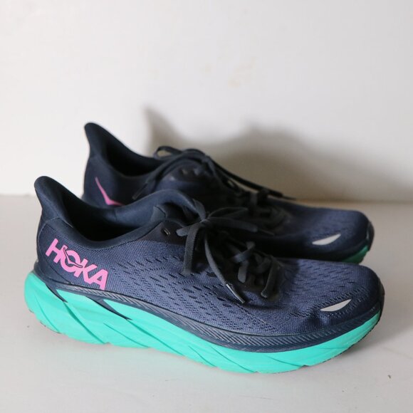 Hoka Women Clifton 8 Outer Space Atlantis 10.5 Navy Purple Shoes Running 1119394 - Picture 1 of 9